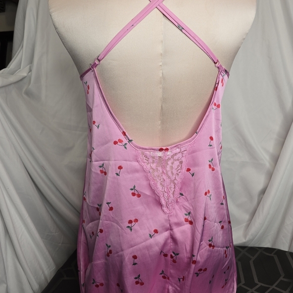Pink Lace Cherry Print Nightgown - Picture 2 of 3